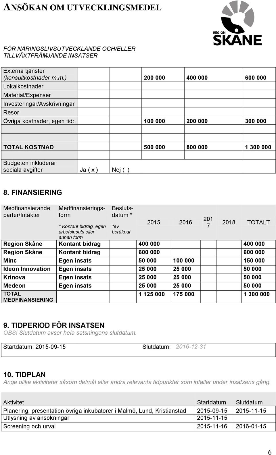 inkluderar sociala avgifter Ja ( x ) Nej ( ) 8.