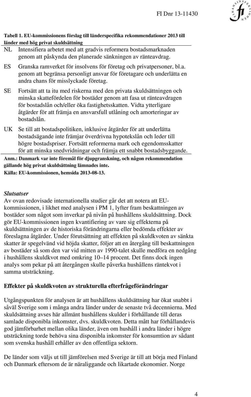 planerade sänkningen av ränteavdrag. ES Granska ramverket för insolvens för företag och privatpersoner, bl.a. genom att begränsa personligt ansvar för företagare och underlätta en andra chans för misslyckade företag.