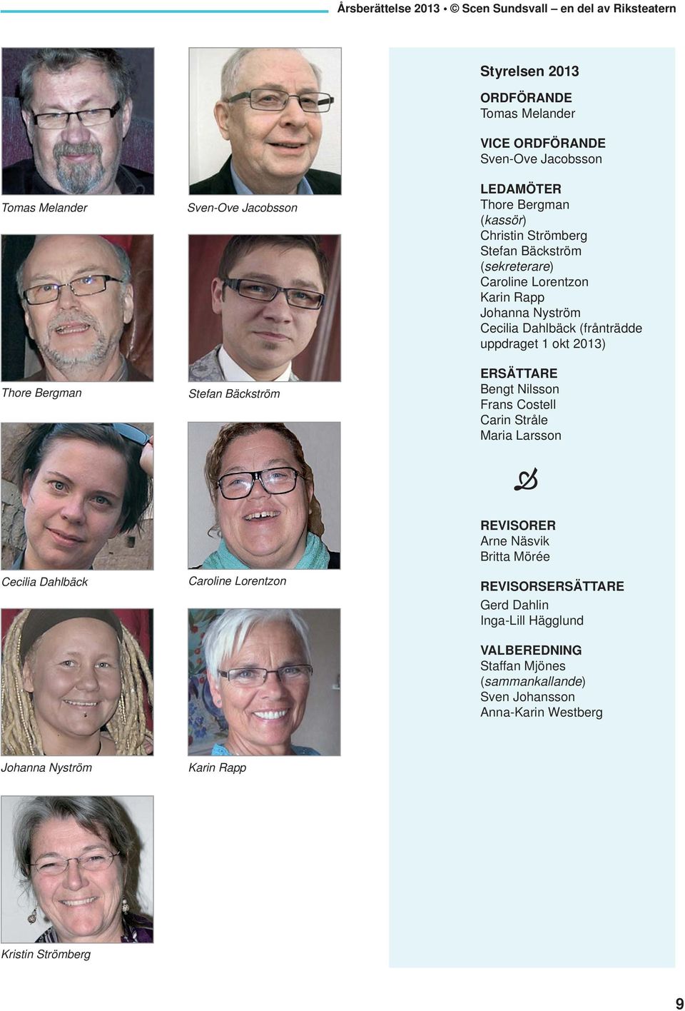 2013) ERSÄTTARE Bengt Nilsson Frans Costell Carin Stråle Maria Larsson Cecilia Dahlbäck Caroline Lorentzon REVISORER Arne Näsvik Britta Mörée