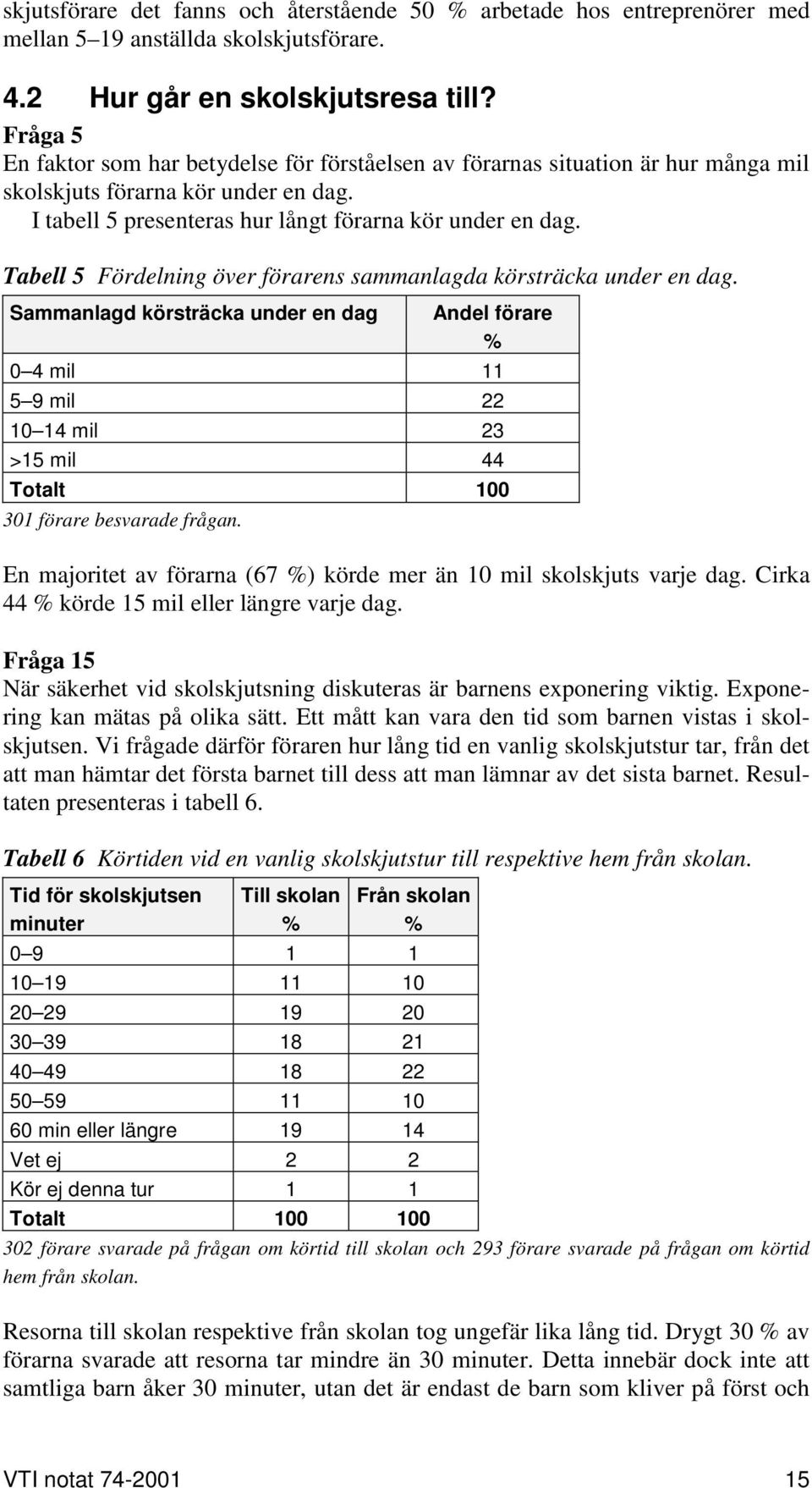 Tabell 5 Fördelning över förarens sammanlagda körsträcka under en dag.