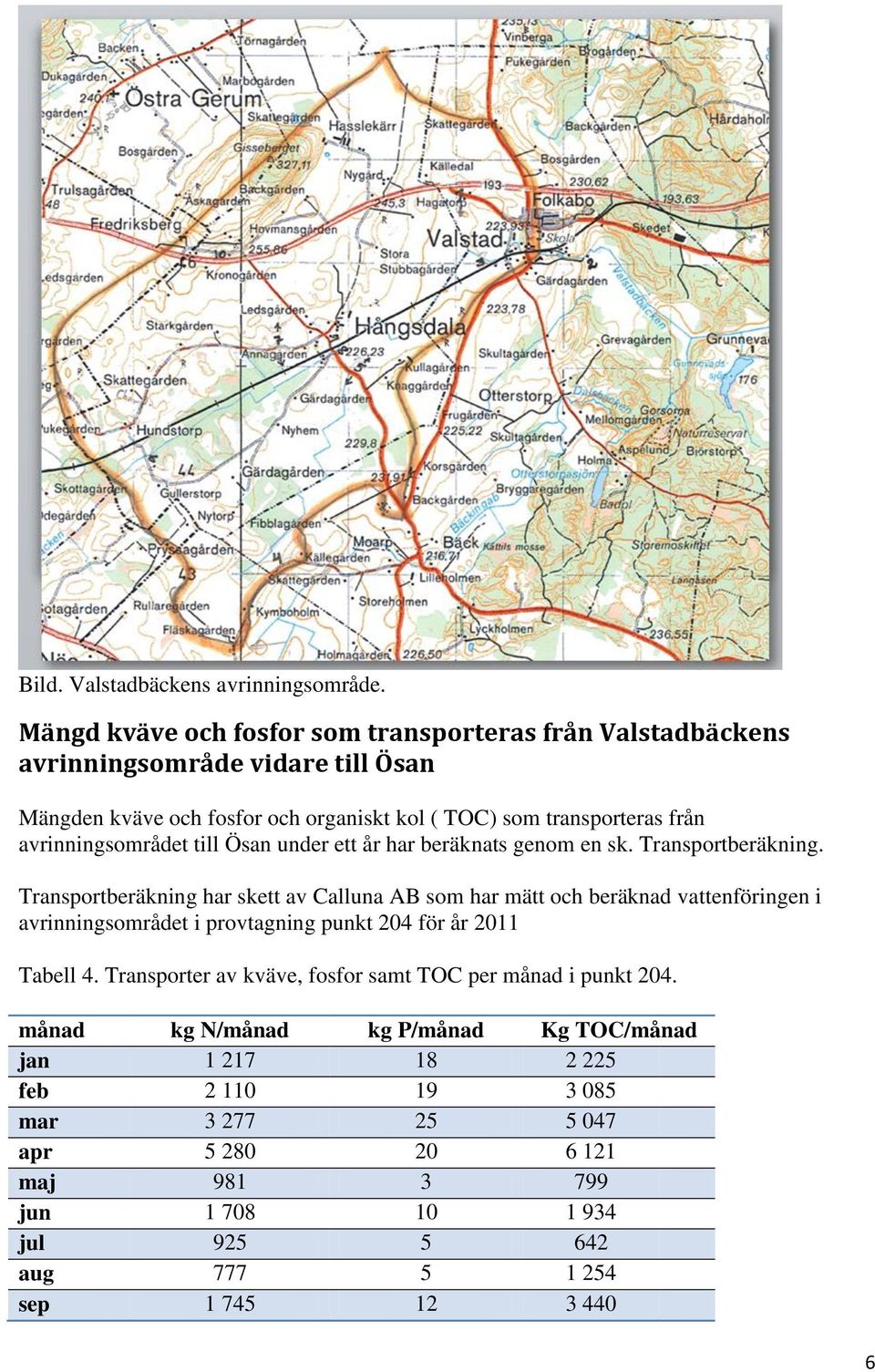 avrinningsområdet till Ösan under ett år har beräknats genom en sk. Transportberäkning.