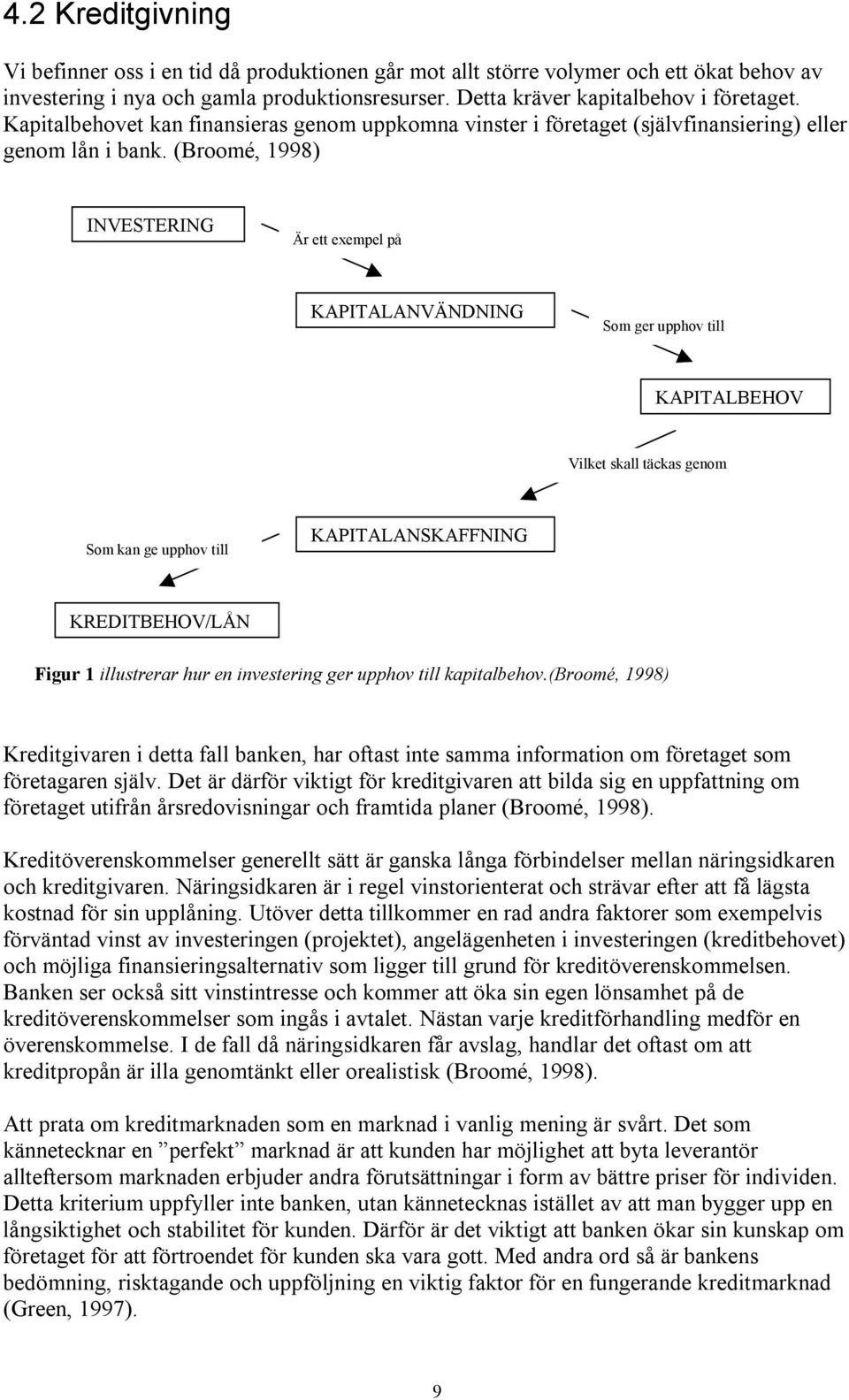 (Broomé, 1998) INVESTERING Är ett exempel på KAPITALANVÄNDNING Som ger upphov till KAPITALBEHOV Vilket skall täckas genom Som kan ge upphov till KAPITALANSKAFFNING KREDITBEHOV/LÅN Figur 1 illustrerar