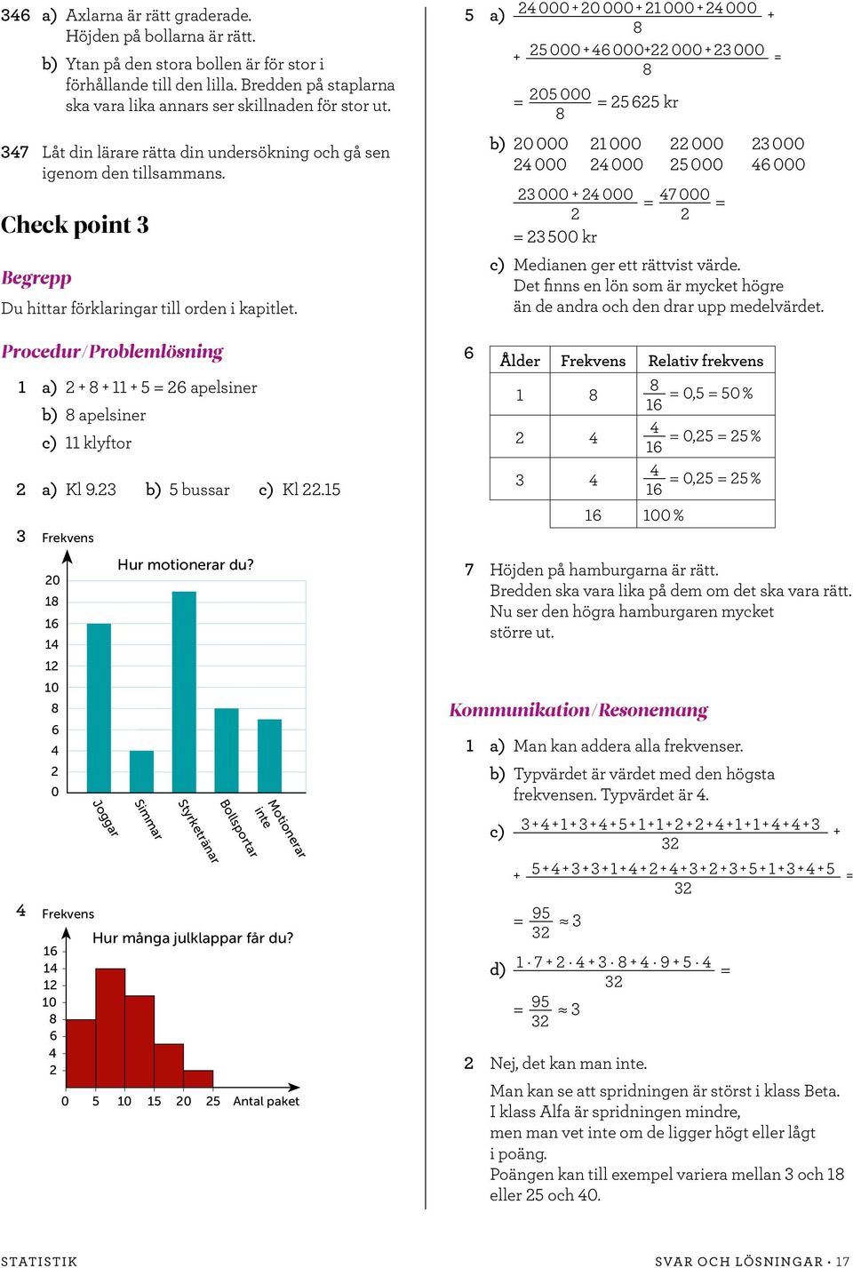 Procedur/Problemlösning a) + + + apelsiner apelsiner c) klyftor a) Kl 9. bussar c) Kl. Frekvens 0 0 0 Frekvens 0 Joggar Hur motionerar du?