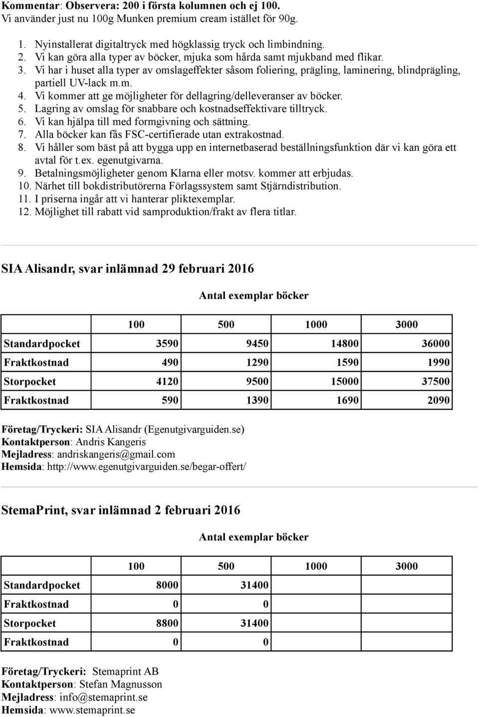 Lagring av omslag för snabbare och kostnadseffektivare tilltryck. 6. Vi kan hjälpa till med formgivning och sättning. 7. Alla böcker kan fås FSC-certifierade utan extrakostnad. 8.