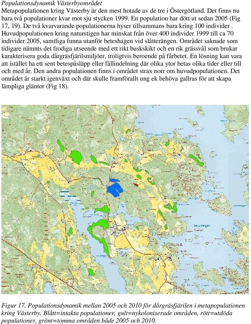 Huvudpopulationen kring naturstigen har minskat från över 400 individer 1999 till ca 70 individer 2005, samtliga funna utanför beteshagen vid slåtterängen.