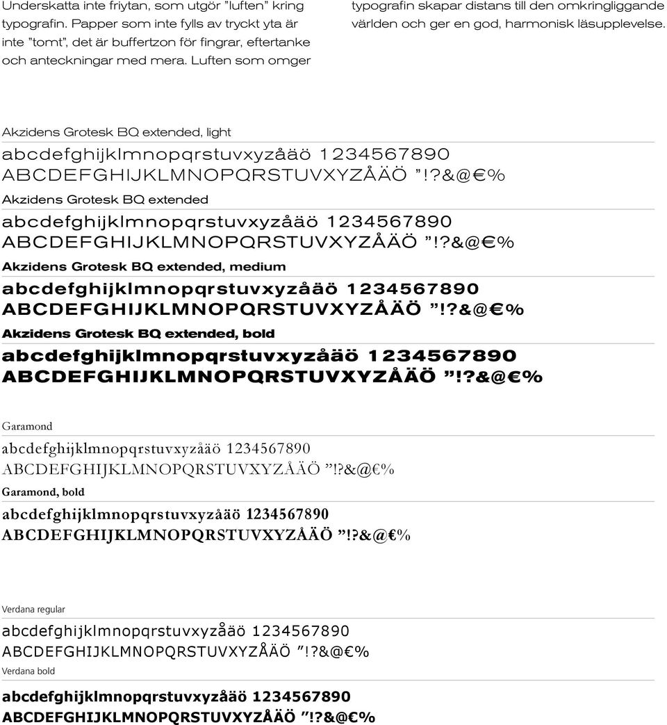 Luften som omger typografin skapar distans till den omkringliggande världen och ger en god, harmonisk läsupplevelse.