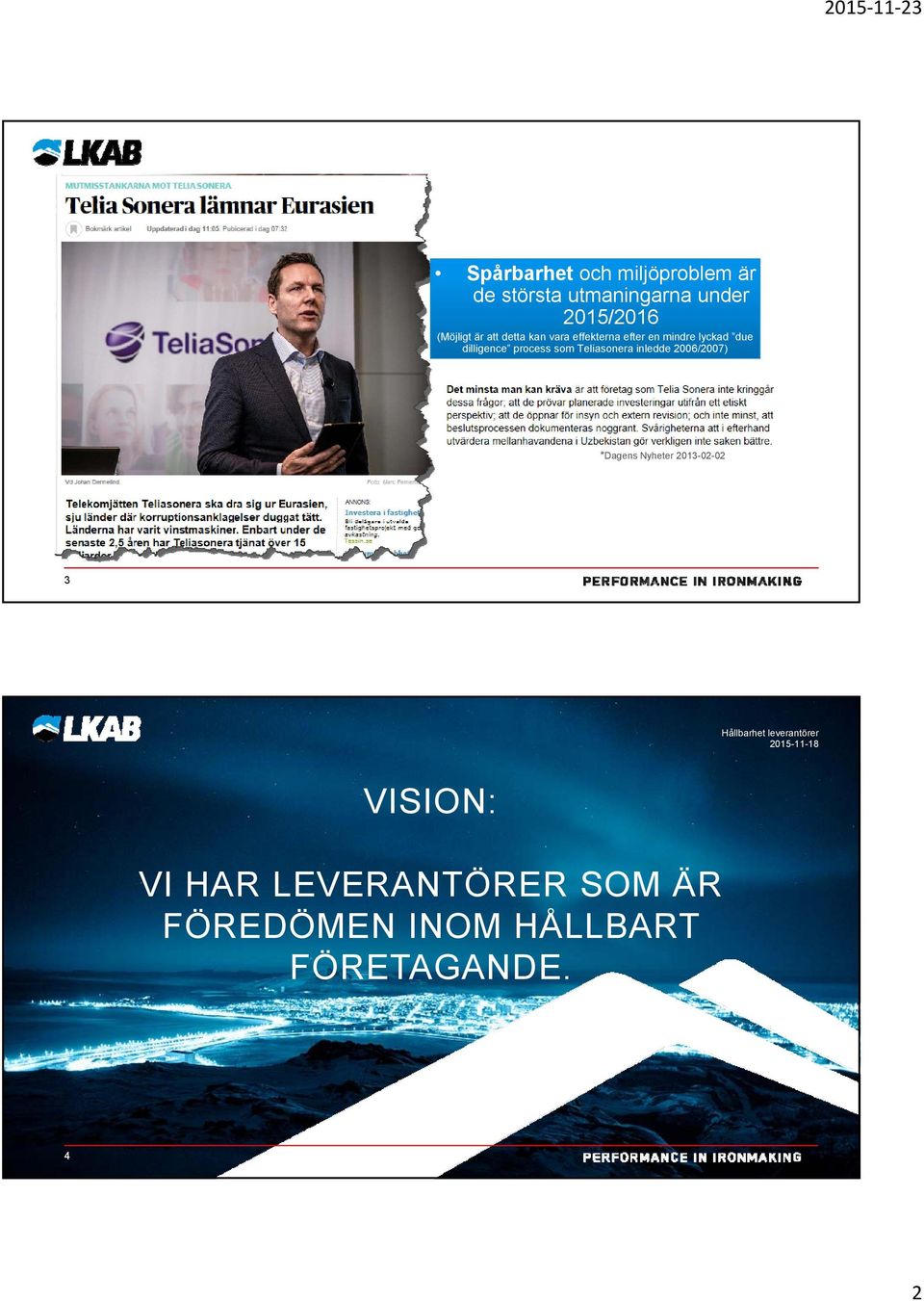 som Teliasonera inledde 2006/2007) *Dagens Nyheter 2013-02-02 3 Hållbarhet