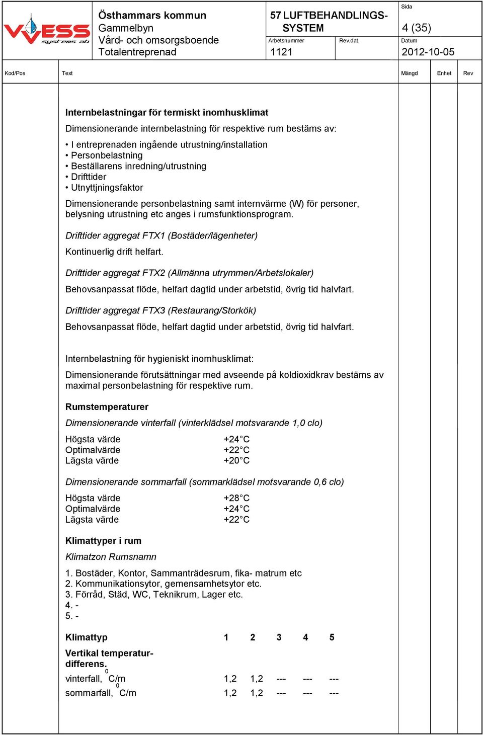 Drifttider aggregat FTX1 (Bostäder/lägenheter) Kontinuerlig drift helfart.