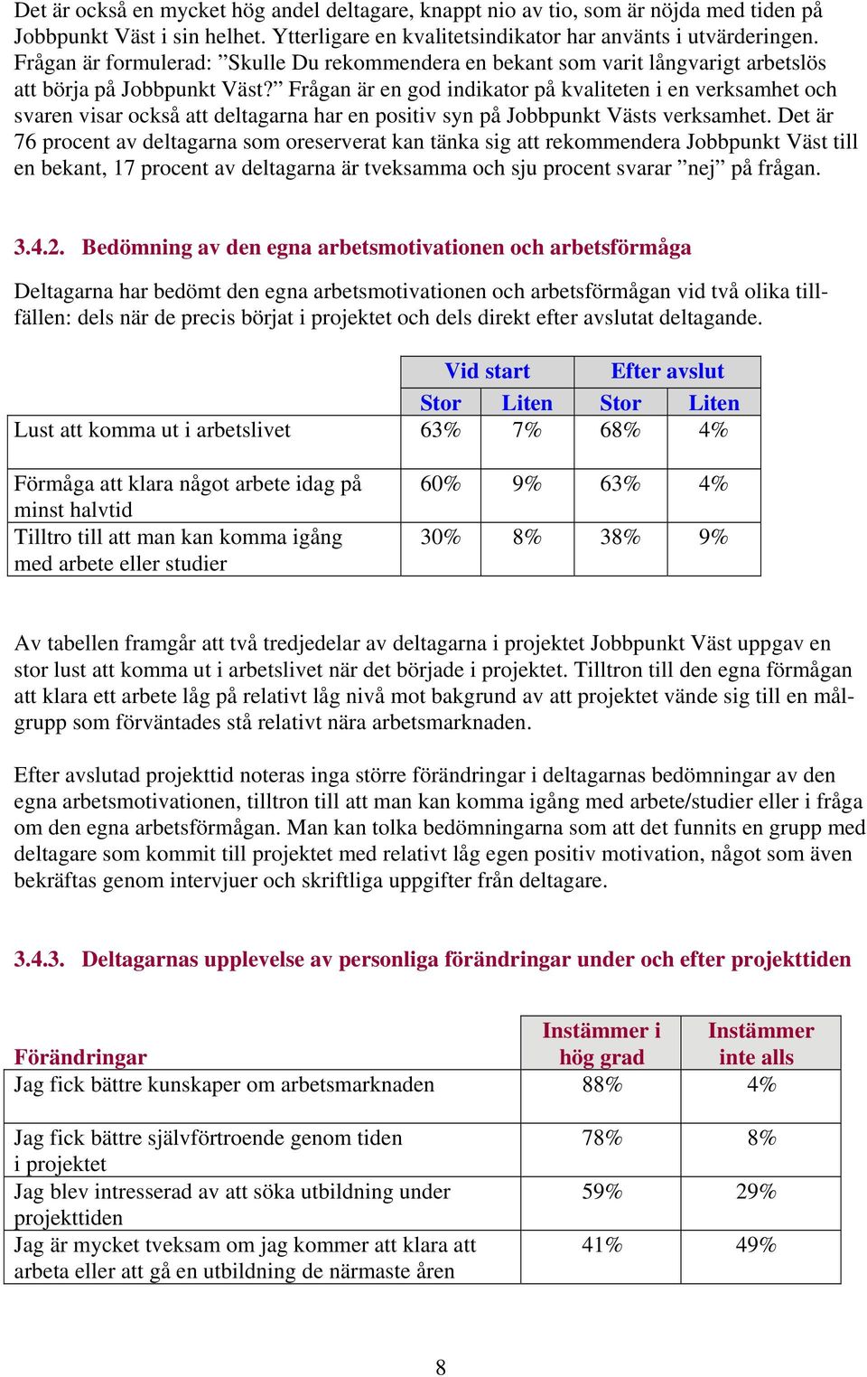 Frågan är en god indikator på kvaliteten i en verksamhet och svaren visar också att deltagarna har en positiv syn på Jobbpunkt Västs verksamhet.