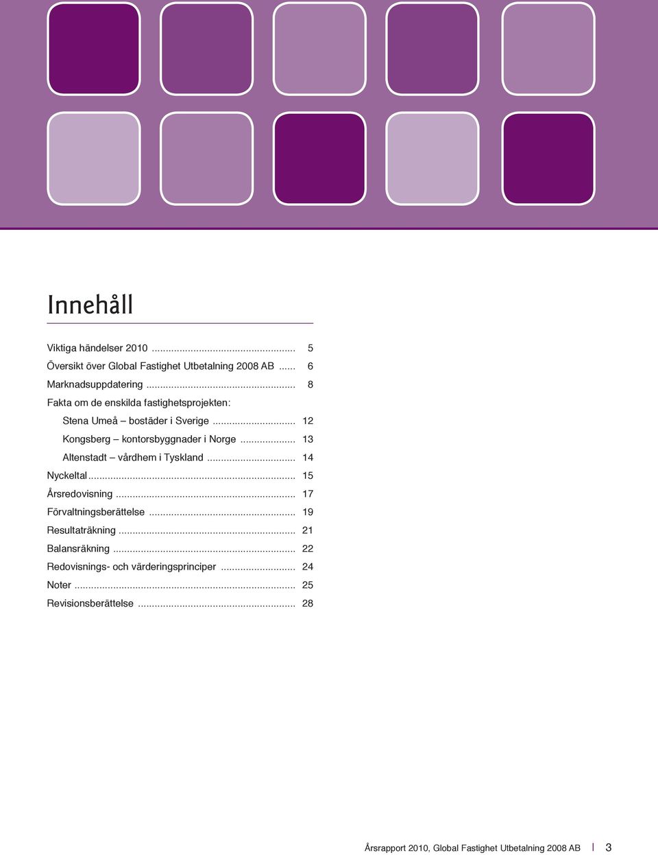 .. 13 Altenstadt vårdhem i Tyskland... 14 Nyckeltal... 15 Årsredovisning... 17 Förvaltningsberättelse... 19 Resultaträkning.