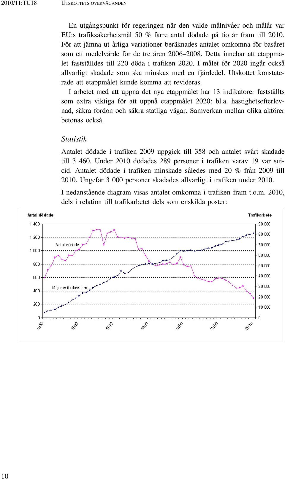 I målet för 2020 ingår också allvarligt skadade som ska minskas med en fjärdedel. Utskottet konstaterade att etappmålet kunde komma att revideras.