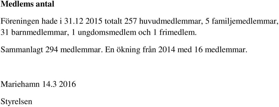 barnmedlemmar, 1 ungdomsmedlem och 1 frimedlem.