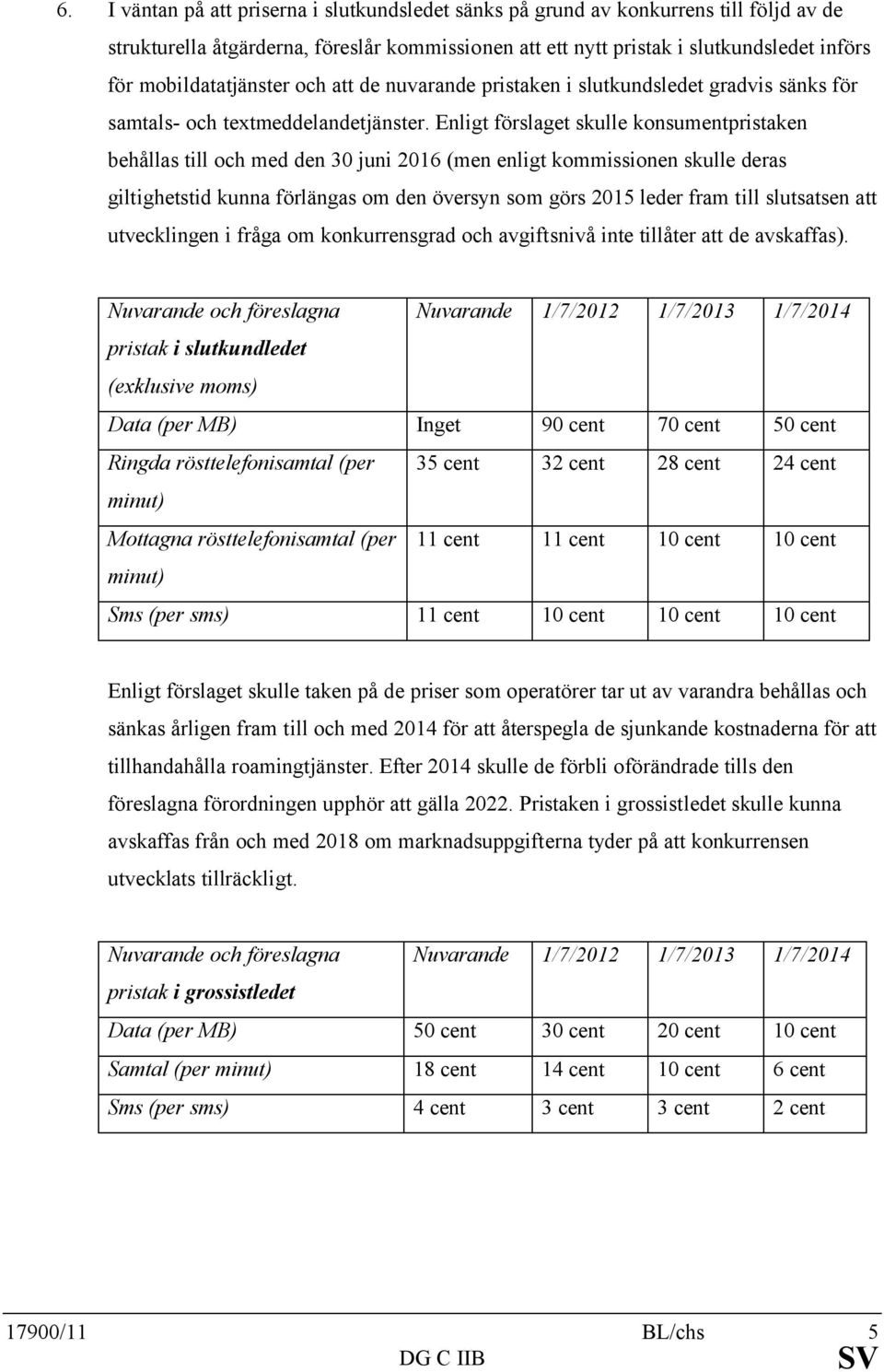 Enligt förslaget skulle konsumentpristaken behållas till och med den 30 juni 2016 (men enligt kommissionen skulle deras giltighetstid kunna förlängas om den översyn som görs 2015 leder fram till