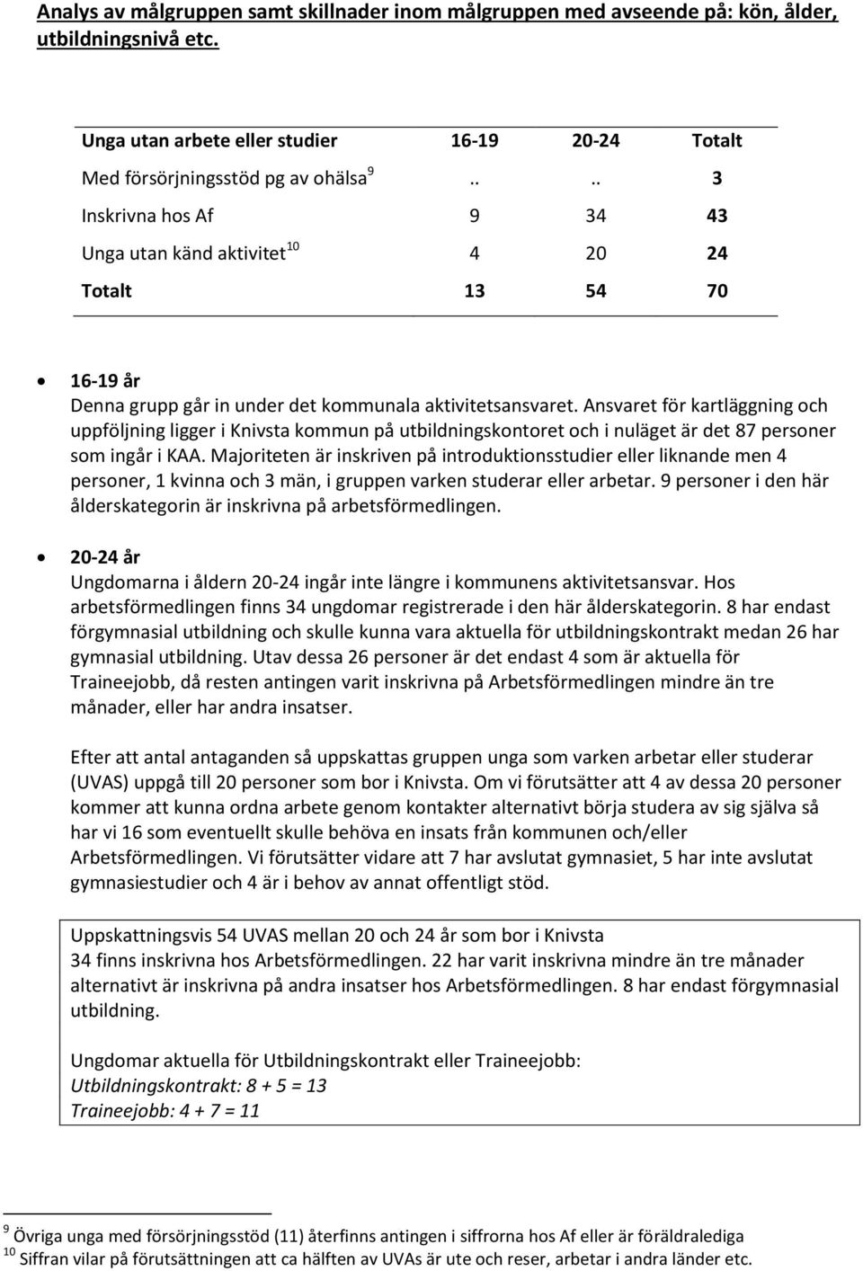 Ansvaret för kartläggning och uppföljning ligger i Knivsta kommun på utbildningskontoret och i nuläget är det 87 personer som ingår i KAA.