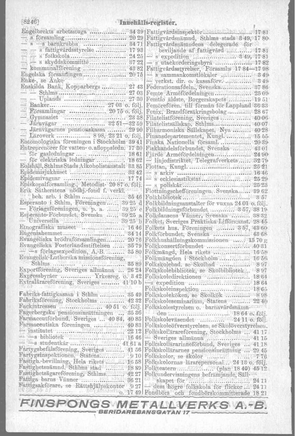 ... 1784 - BommiinalfUrening...!... 43 82 Fflttip&rdsstyr(?ber, Fdrsardl:~ 1784-17 98 Engelska försaidingen...:...,l.. 2h 76 s sammankomst1okaler... 343 &ke-, se Adie- - ~erkst. dir. o. kassnfijrv....:... 3 4'4 Enskilda Bank,, Kop~~arbergs.