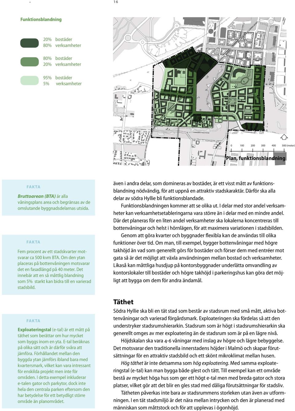 Det innebär att en så måttlig blandning som 5% starkt kan bidra till en varierad stadsbild. FAKTA Exploateringstal (e-tal) är ett mått på täthet som berättar om hur mycket som byggs inom en yta.