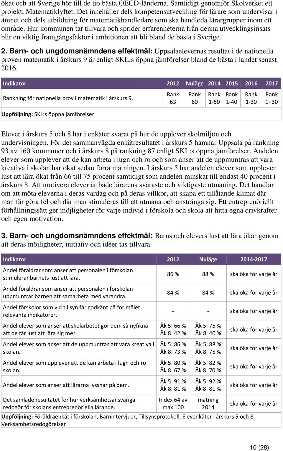 Hur kommunen tar tillvara och sprider erfarenheterna från denna utvecklingsinsats blir en viktig framgångsfaktor i ambitionen att bli bland de bästa i Sverige. 2.