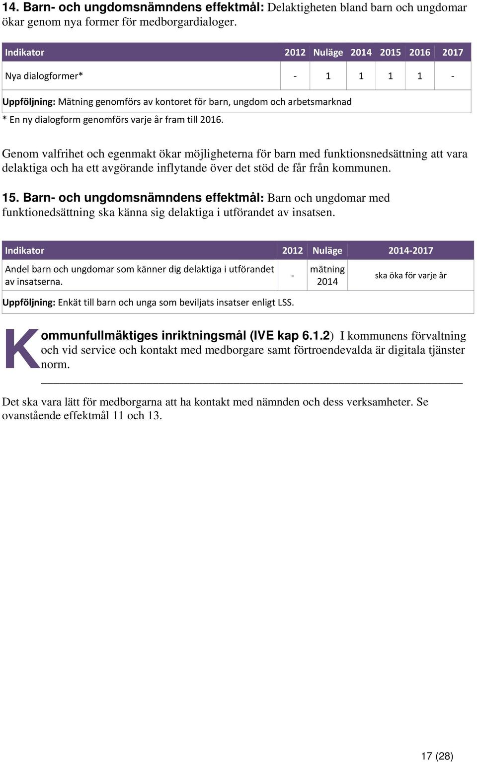 Genom valfrihet och egenmakt ökar möjligheterna för barn med funktionsnedsättning att vara delaktiga och ha ett avgörande inflytande över det stöd de får från kommunen. 15.