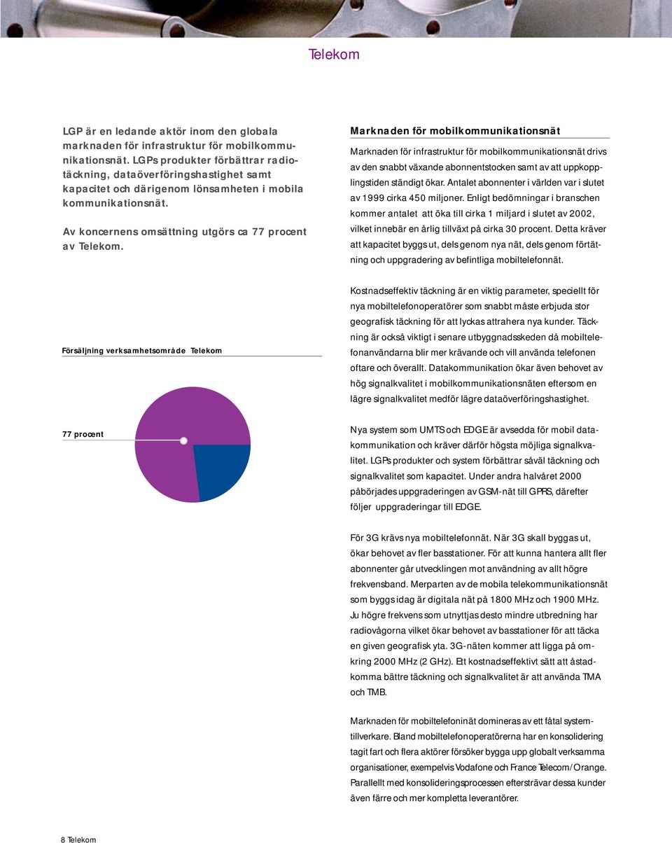 Markade för mobilkommuikatiosät Markade för ifrastruktur för mobilkommuikatiosät drivs av de sabbt växade aboetstocke samt av att uppkoppligstide städigt ökar.