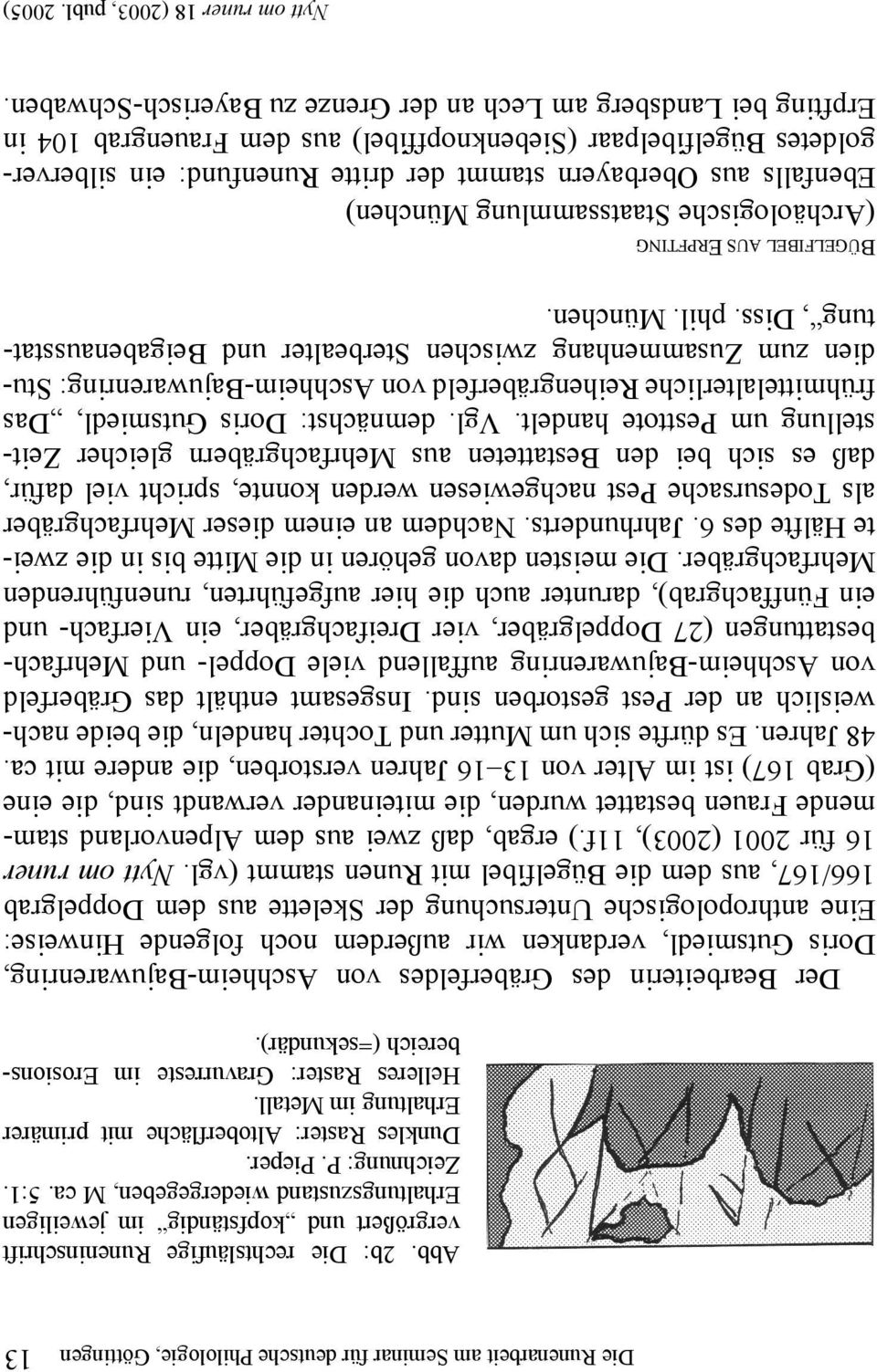 Der Bearbeiterin des Gräberfeldes von Aschheim-Bajuwarenring, Doris Gutsmiedl, verdanken wir außerdem noch folgende Hinweise: Eine anthropologische Untersuchung der Skelette aus dem Doppelgrab