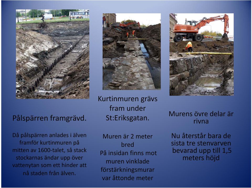 upp över vattenytan som ett hinder att nå staden från älven. Kurtinmuren grävs fram under St:Eriksgatan.