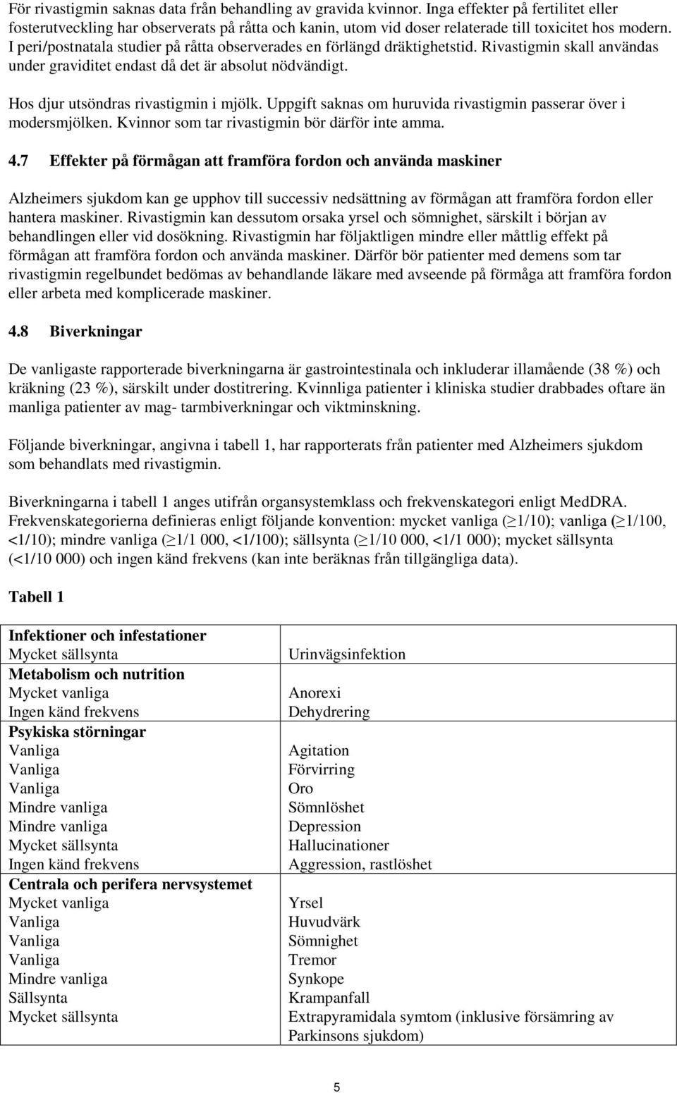 I peri/postnatala studier på råtta observerades en förlängd dräktighetstid. skall användas under graviditet endast då det är absolut nödvändigt. Hos djur utsöndras rivastigmin i mjölk.