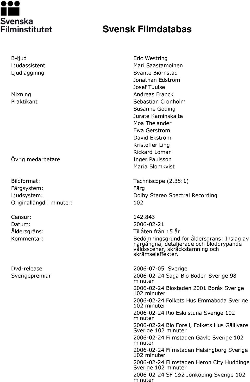 Spectral Recording Originallängd i : 102 Censur: 142.