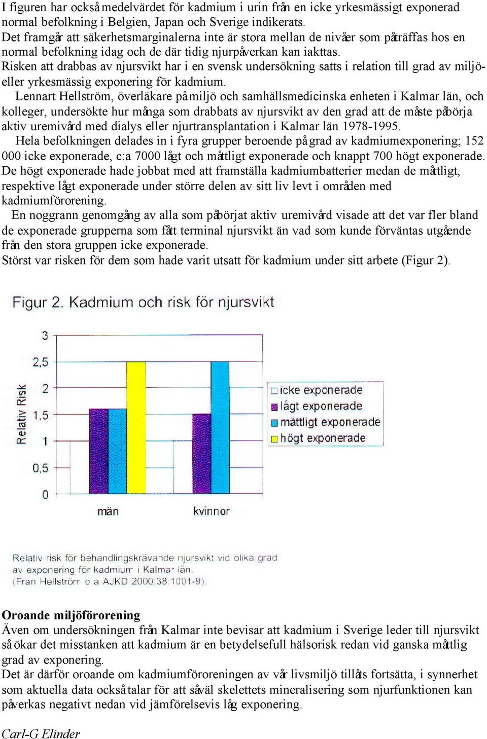 Risken att drabbas av njursvikt har i en svensk undersökning satts i relation till grad av miljöeller yrkesmässig exponering för kadmium.