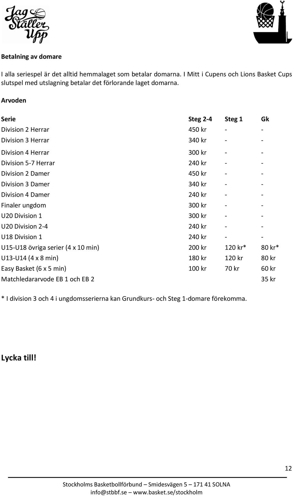 kr - - Division 4 Damer 240 kr - - Finaler ungdom 300 kr - - U20 Division 1 300 kr - - U20 Division 2-4 240 kr - - U18 Division 1 240 kr - - U15-U18 övriga serier (4 x 10 min) 200 kr 120 kr* 80 kr*