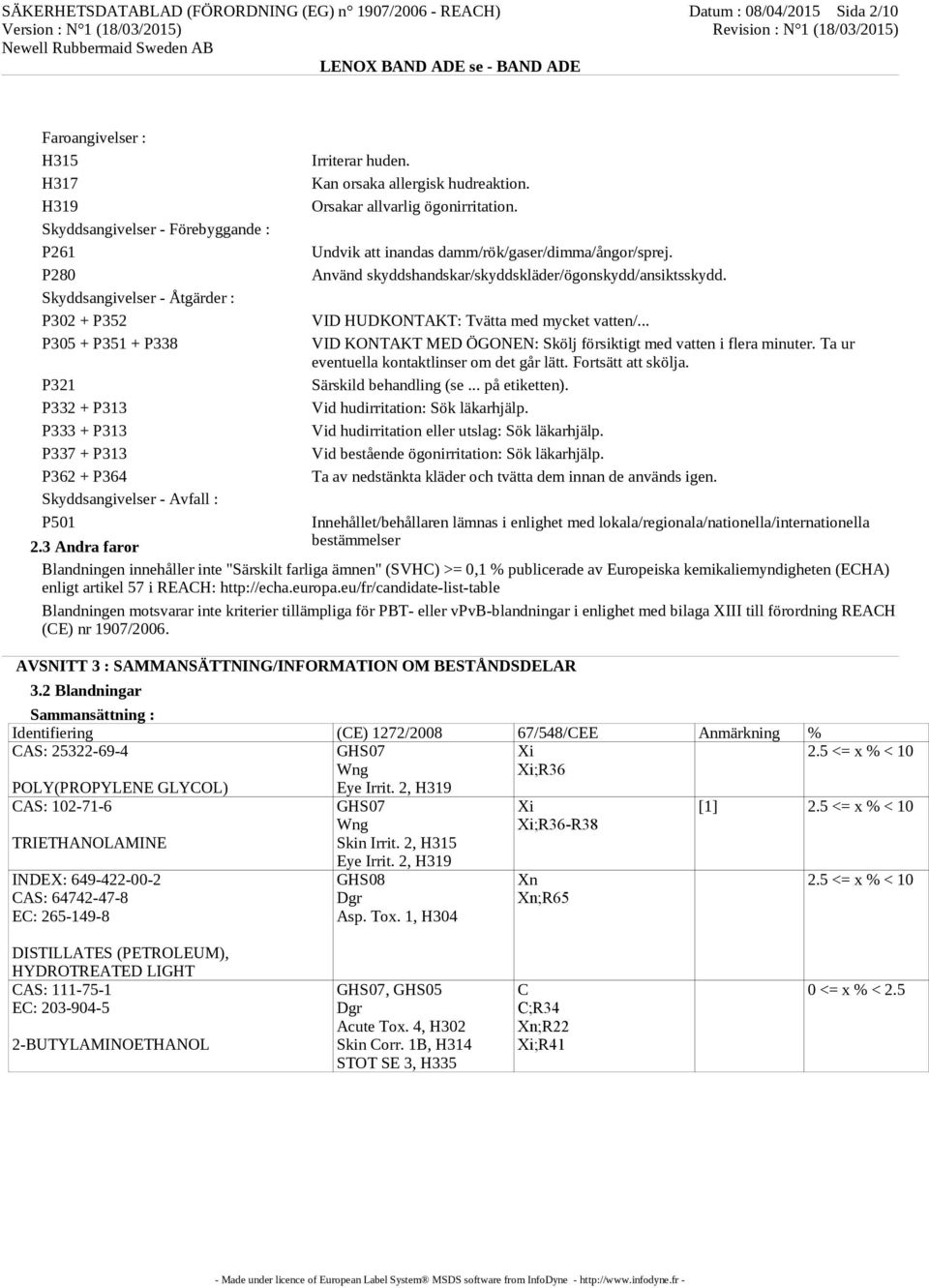 Undvik att inandas damm/rök/gaser/dimma/ångor/sprej. Använd skyddshandskar/skyddskläder/ögonskydd/ansiktsskydd. VID HUDKONTAKT: Tvätta med mycket vatten/.