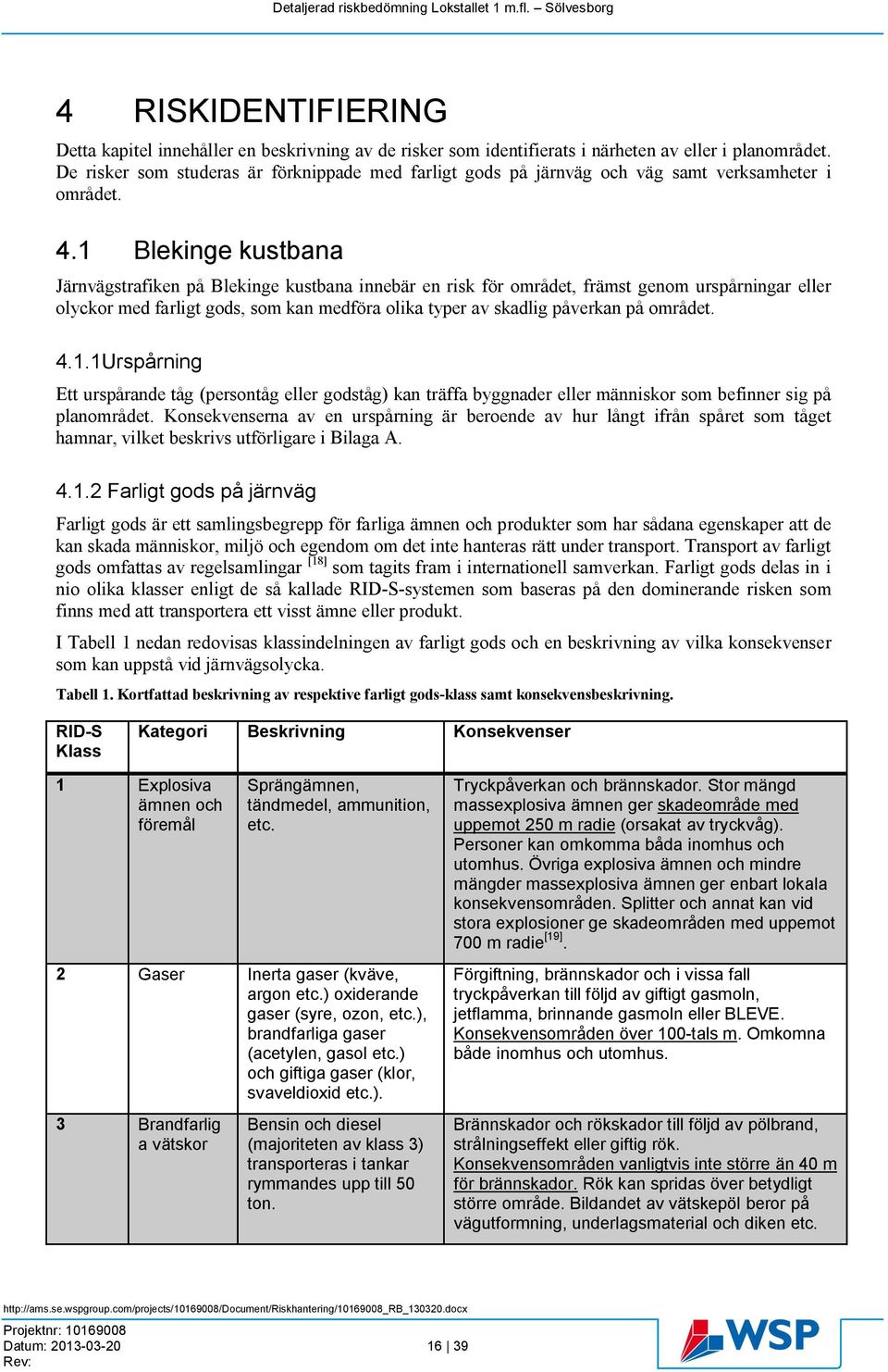 1 Blekinge kustbana Järnvägstrafiken på Blekinge kustbana innebär en risk för området, främst genom urspårningar eller olyckor med farligt gods, som kan medföra olika typer av skadlig påverkan på