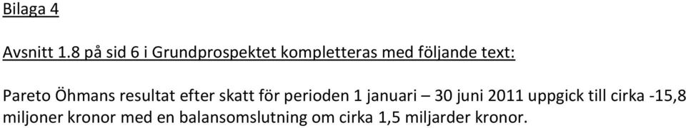 Pareto Öhmans resultat efter skatt för perioden 1 januari 30