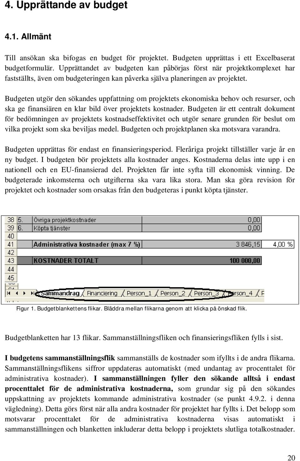 Budgeten utgör den sökandes uppfattning om projektets ekonomiska behov och resurser, och ska ge finansiären en klar bild över projektets kostnader.