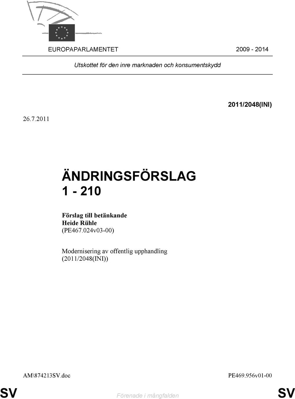 2011 2011/2048(INI) ÄNDRINGSFÖRSLAG 1-210 Förslag till betänkande Heide
