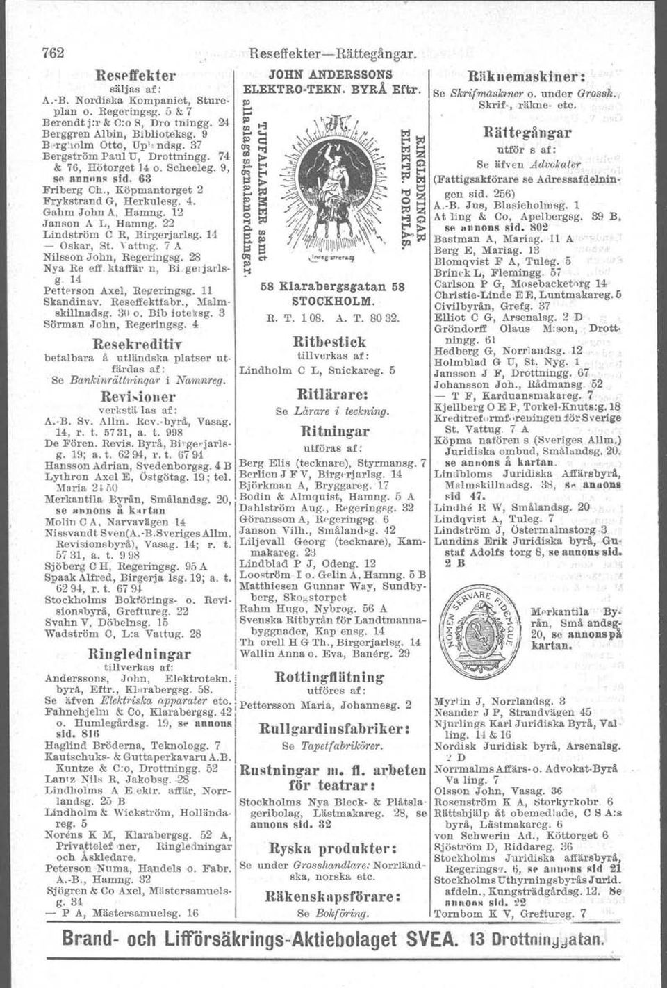 14 - Oskar, St. vattug. 7 A Nilsson John, Regeringsg. 28 Nya Re eff. ktaffär. n, Bi. ge, jar'leg. 14 Petterson Axel, Rezeringsg. 11 Skandinav. Reseffektfabr., Malm' skillnadsg. 311o. Bib ioteksg.