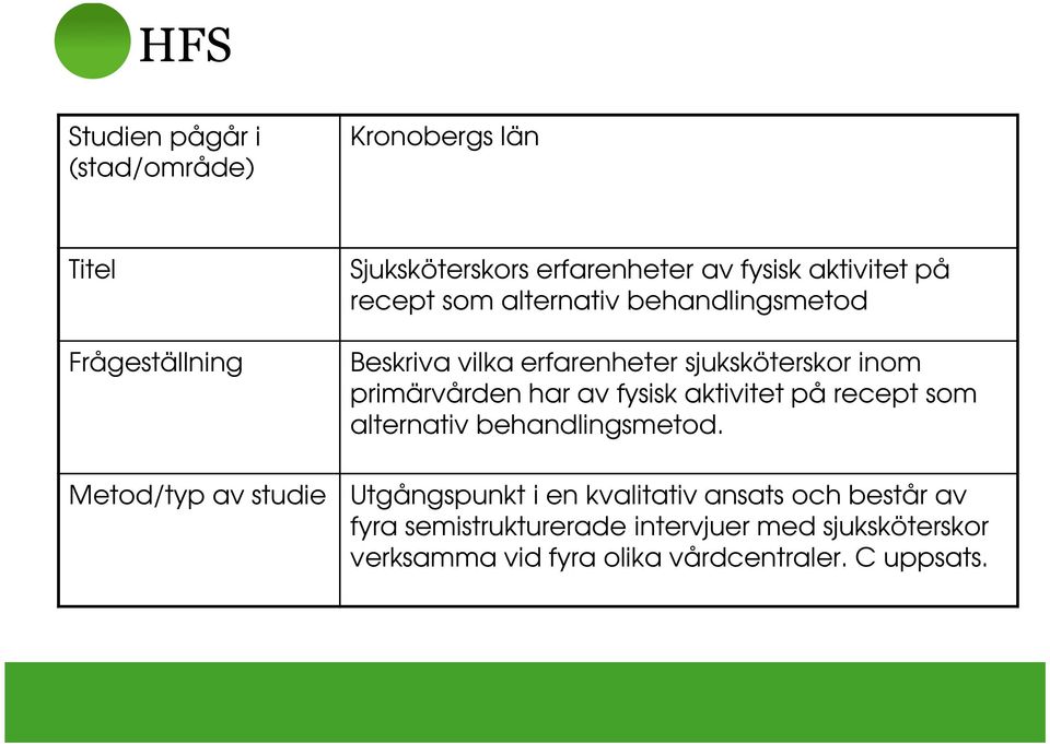 av fysisk aktivitet på recept som alternativ behandlingsmetod.