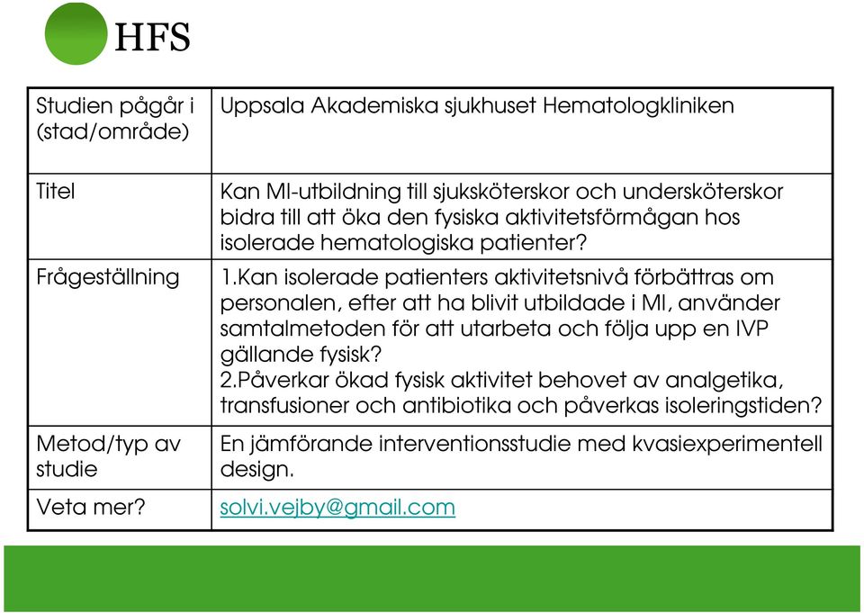 Kan isolerade patienters aktivitetsnivå förbättras om personalen, efter att ha blivit utbildade i MI, använder samtalmetoden för att utarbeta och följa upp