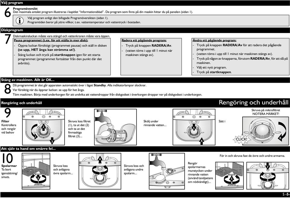 8 Programöversikt Det maximala antalet program illustreras i kapitlet Informationsblad. De program som finns på din maskin hittar du på panelen (sidan 1).