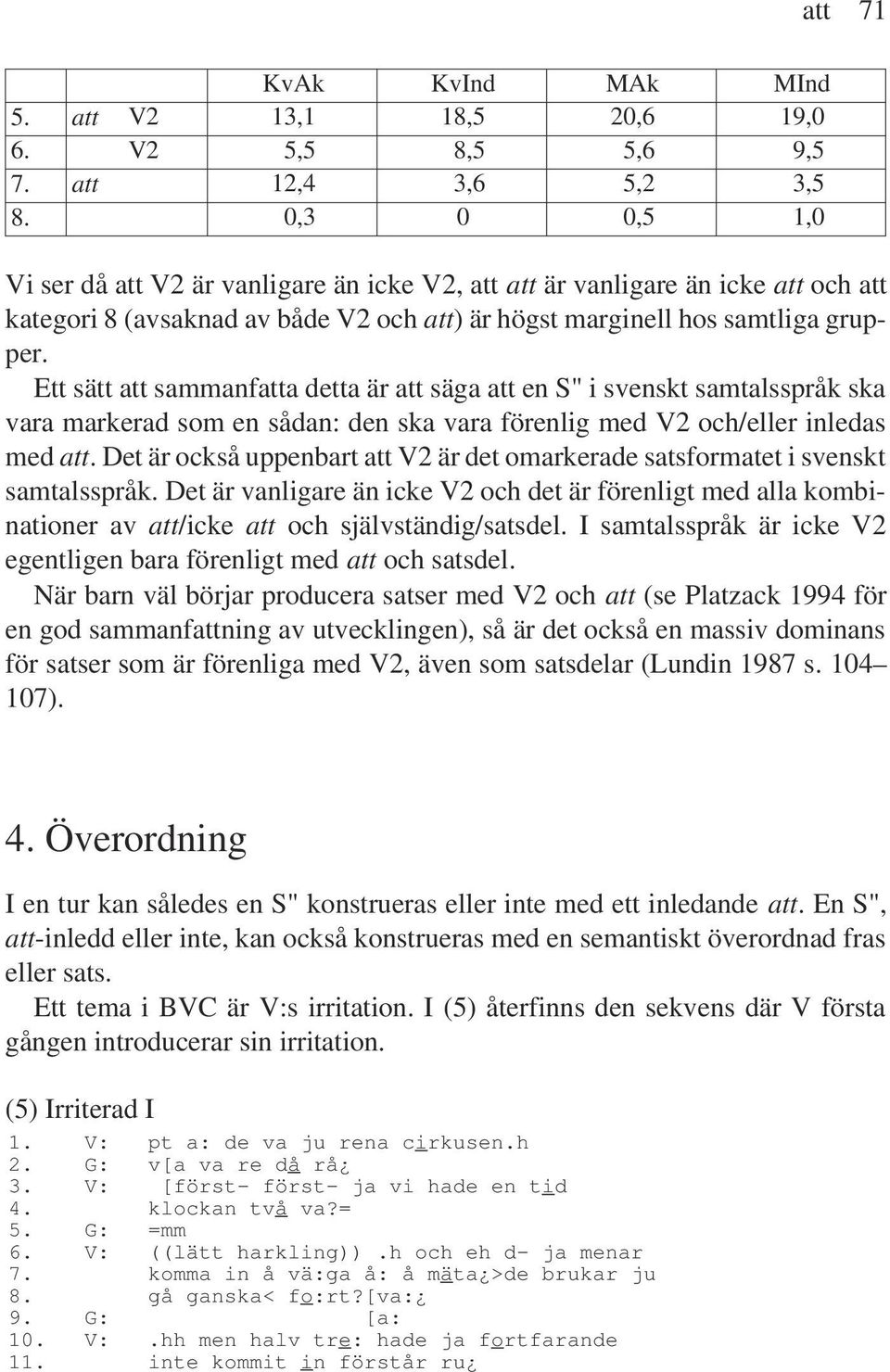 Ett sätt att sammanfatta detta är att säga att en S" i svenskt samtalsspråk ska vara markerad som en sådan: den ska vara förenlig med V2 och/eller inledas med att.