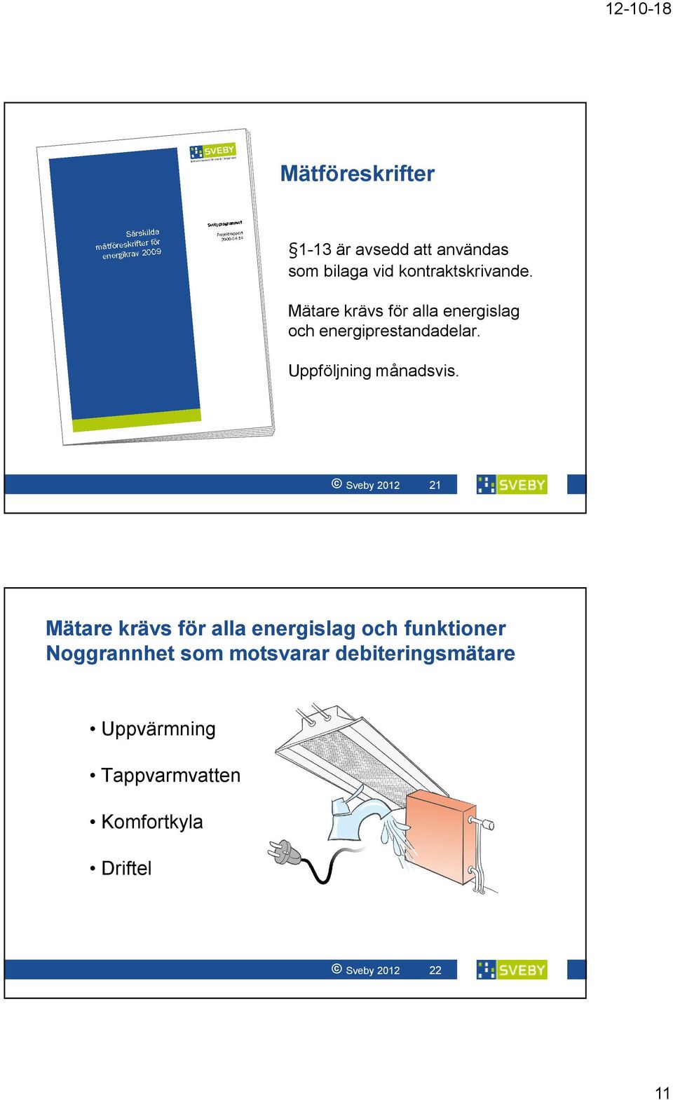 Sveby 2012 21 Mätare krävs för alla energislag och funktioner Noggrannhet som