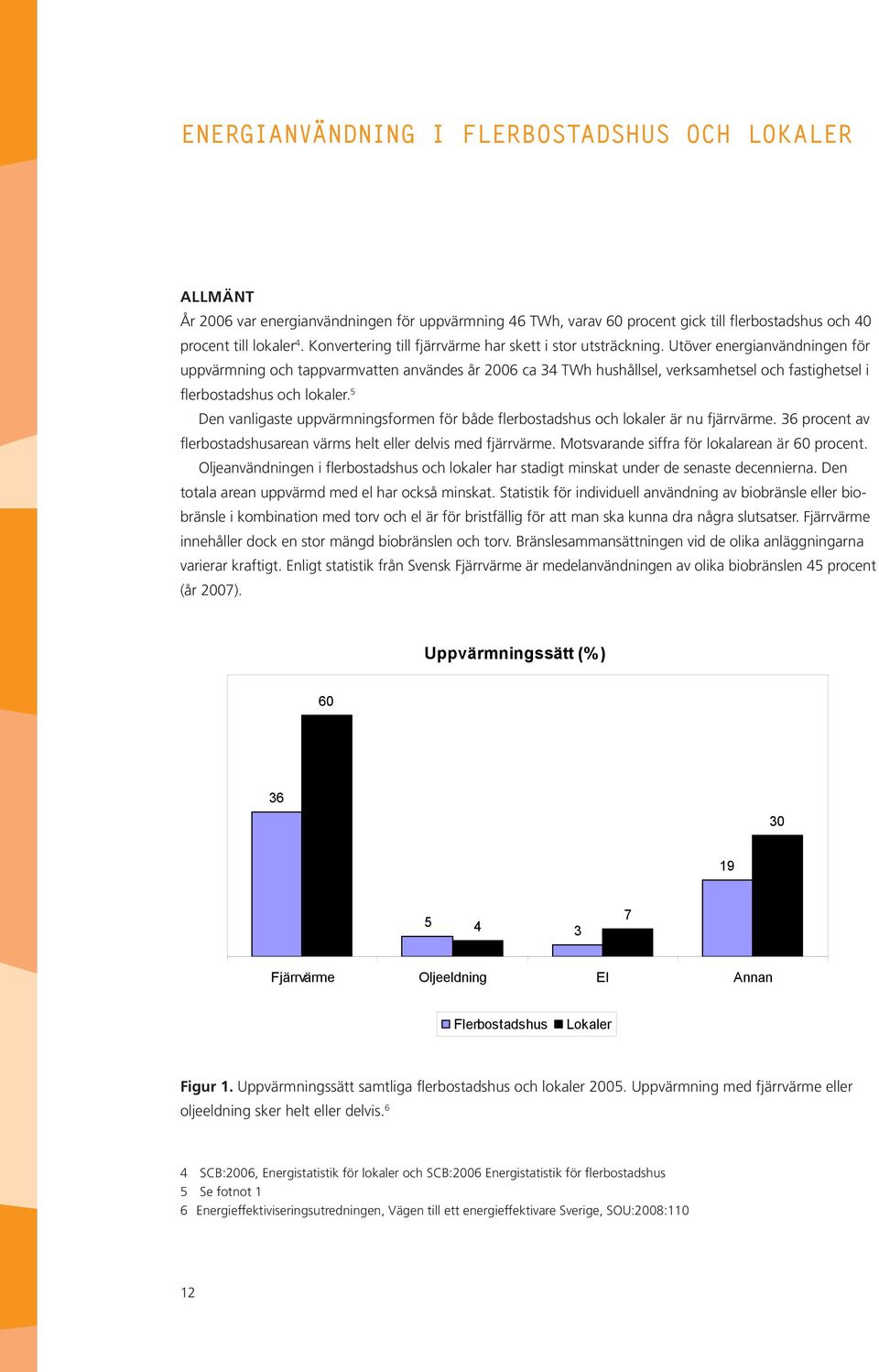 Utöver energianvändningen för uppvärmning och tappvarmvatten användes år 2006 ca 34 TWh hushållsel, verksamhetsel och fastighetsel i flerbostadshus och lokaler.