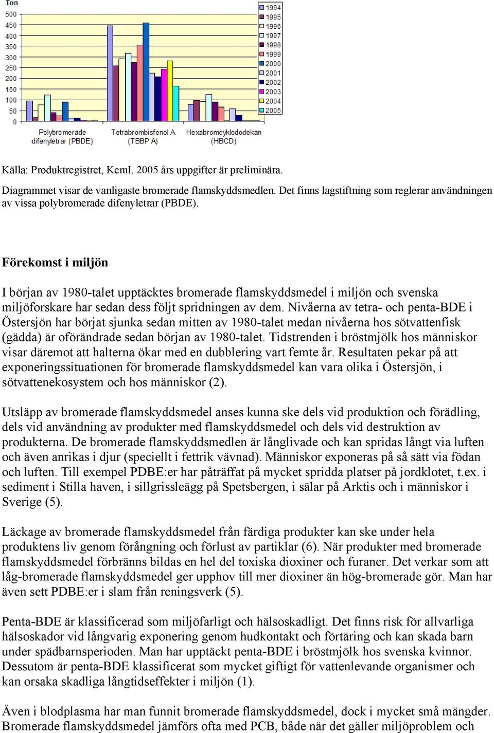 Förekomst i miljön I början av 1980-talet upptäcktes bromerade flamskyddsmedel i miljön och svenska miljöforskare har sedan dess följt spridningen av dem.