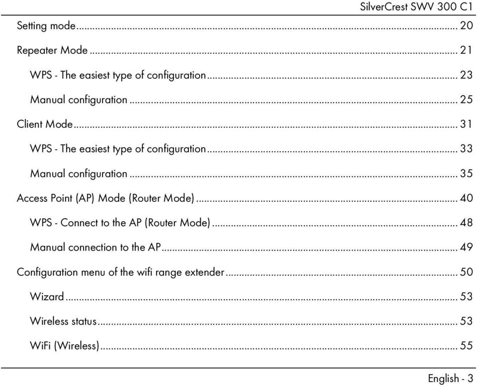 .. 35 Access Point (AP) Mode (Router Mode)... 40 WPS - Connect to the AP (Router Mode).