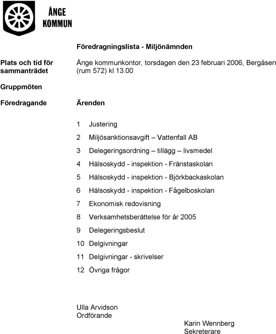 inspektion - Fränstaskolan 5 Hälsoskydd - inspektion - Björkbackaskolan 6 Hälsoskydd - inspektion - Fågelboskolan 7 Ekonomisk redovisning 8