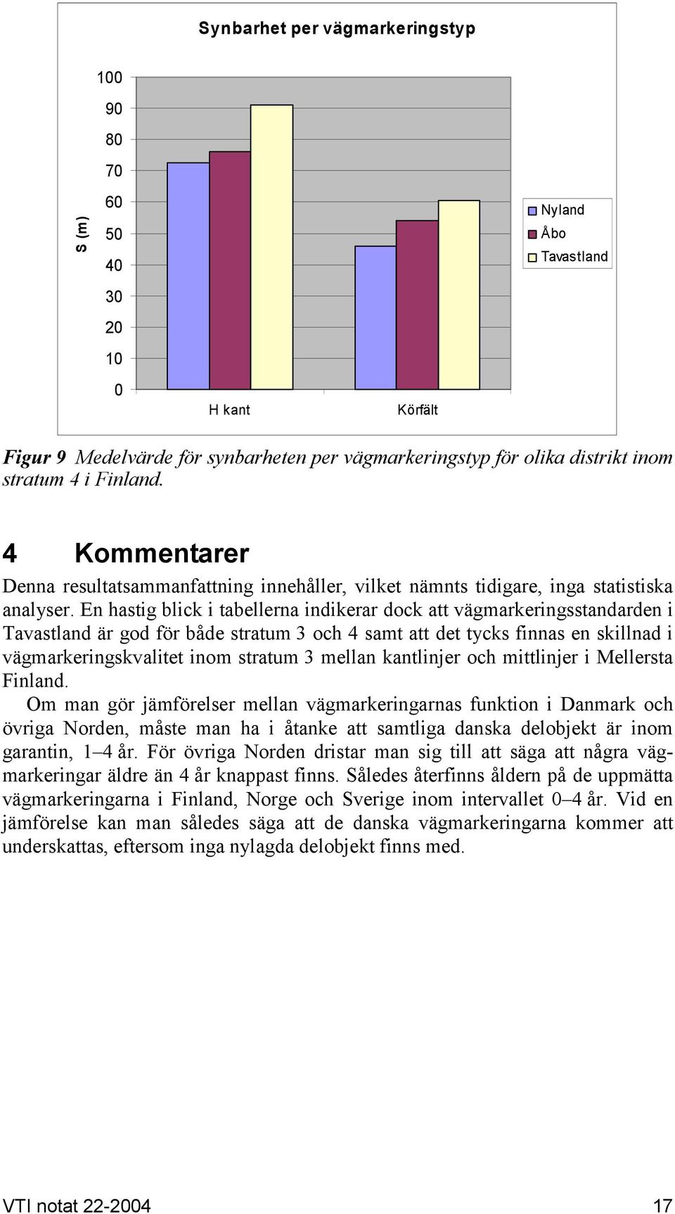 En hastig blick i tabellerna indikerar dock att vägmarkeringsstandarden i är god för både stratum 3 och 4 samt att det tycks finnas en skillnad i vägmarkeringskvalitet inom stratum 3 mellan