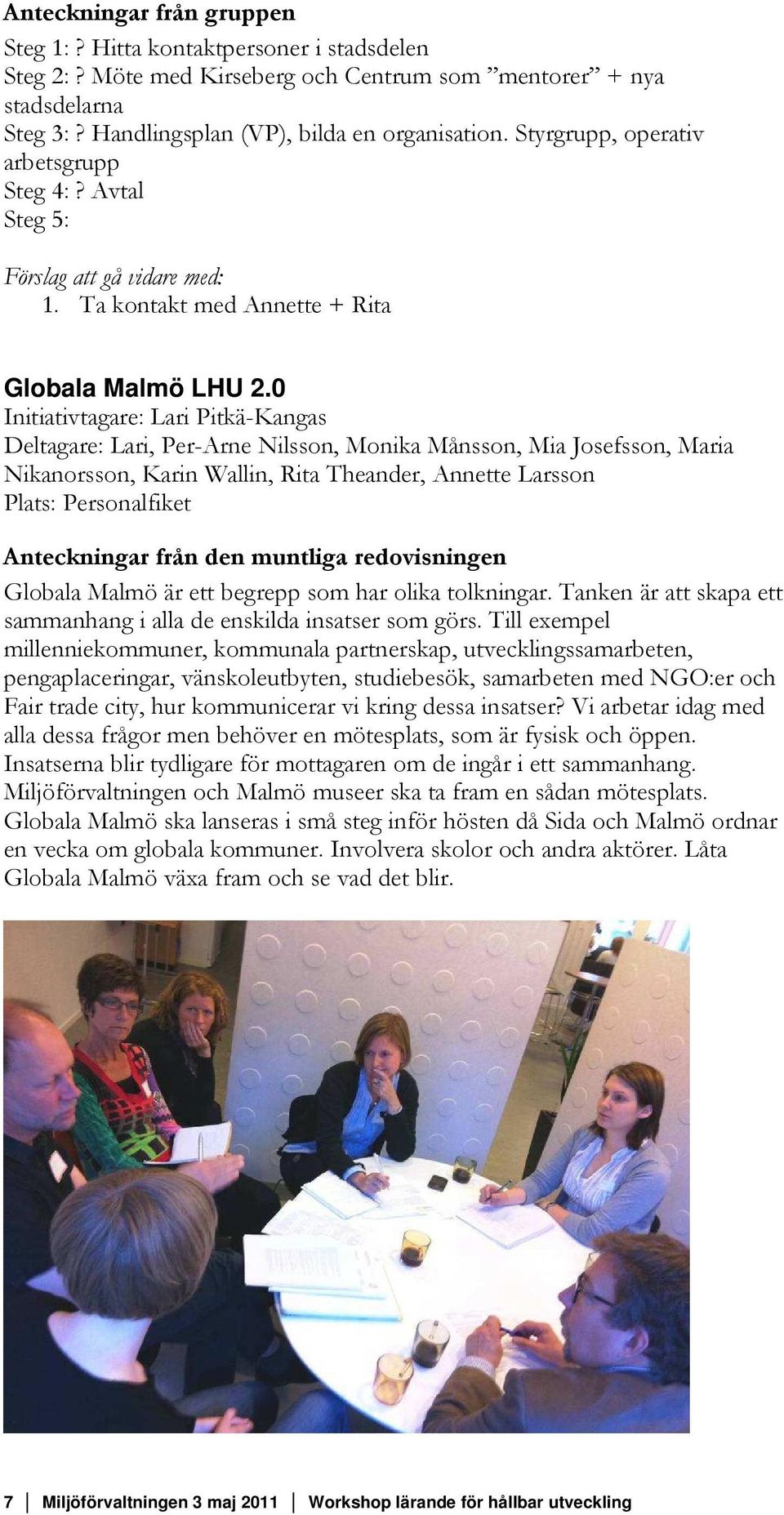 0 Initiativtagare: Lari Pitkä-Kangas Deltagare: Lari, Per-Arne Nilsson, Monika Månsson, Mia Josefsson, Maria Nikanorsson, Karin Wallin, Rita Theander, Annette Larsson Plats: Personalfiket