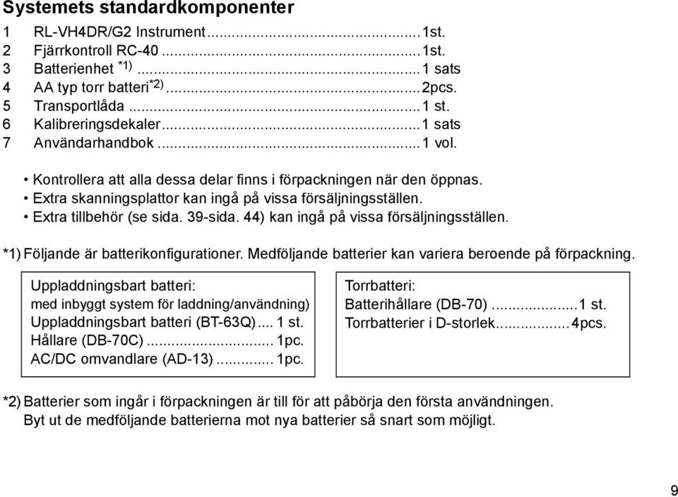 39-sida. 44) kan ingå på vissa försäljningsställen. *1) Följande är batterikonfigurationer. Medföljande batterier kan variera beroende på förpackning.