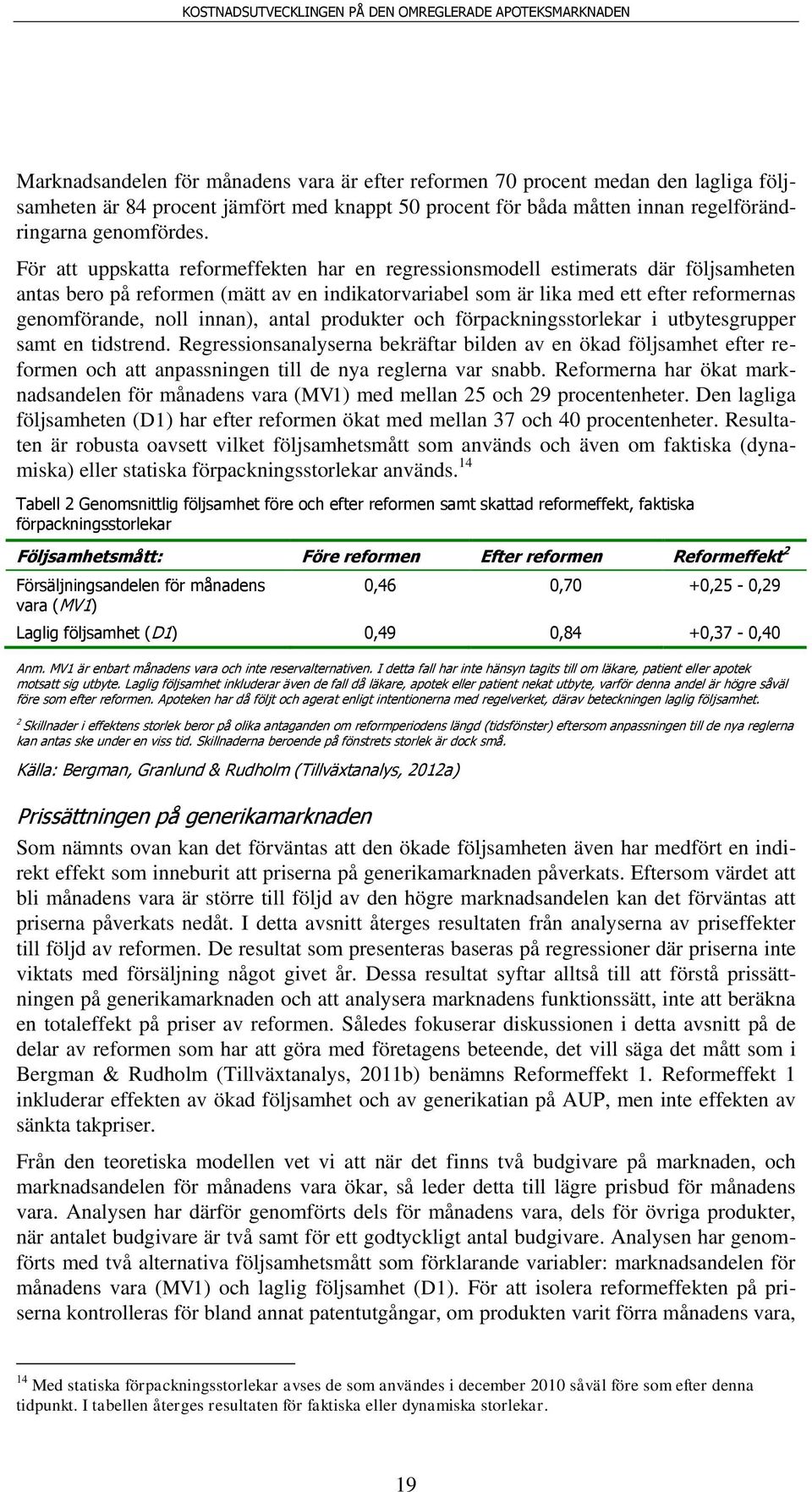 innan), antal produkter och förpackningsstorlekar i utbytesgrupper samt en tidstrend.