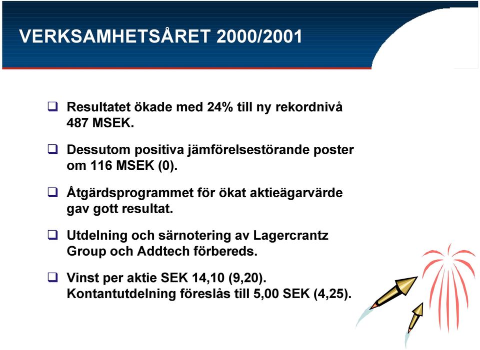 Åtgärdsprogrammet för ökat aktieägarvärde gav gott resultat.