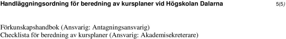 (Ansvarig: Antagningsansvarig) Checklista för